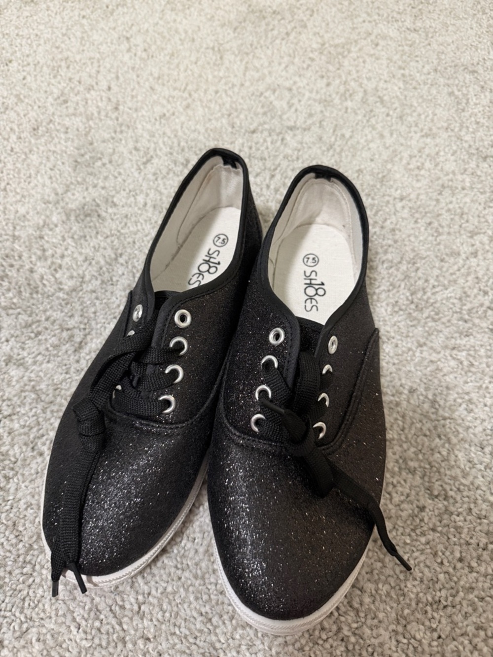 Black Glitter Canvas Women's Lace-Up Sneakers size 7.5